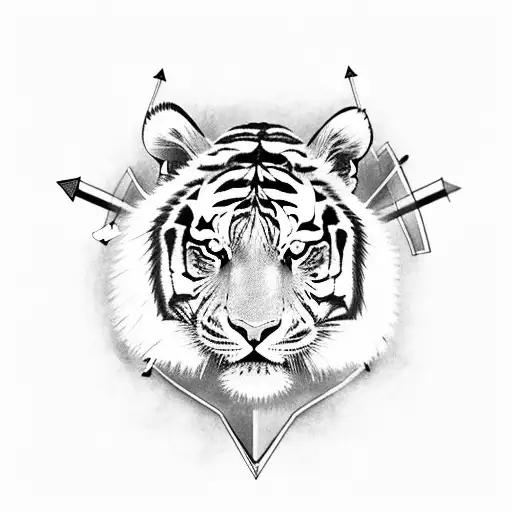 japanese tiger with arrows through its head tattoo design idea