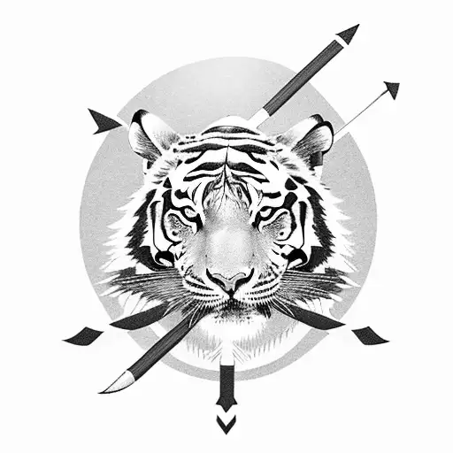 japanese traditional tiger with arrows through its head tattoo design idea