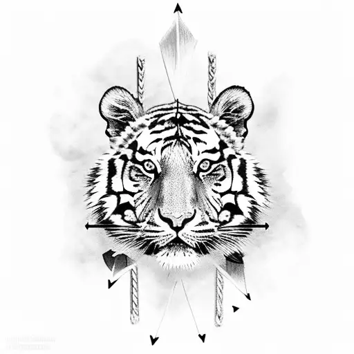 tiger with arrows through its head tattoo design idea