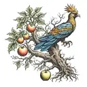 tree with Phoenix and apples also tattoo design idea