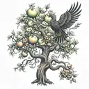 tree with Phoenix and apples also tattoo design idea