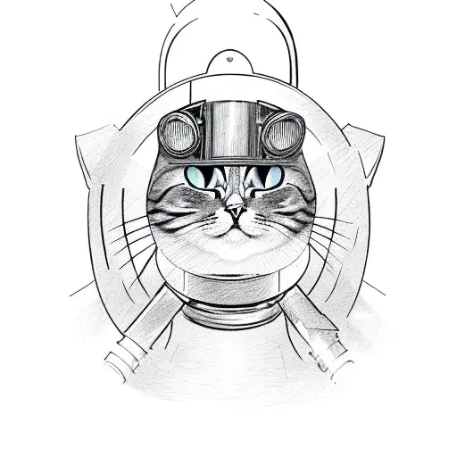 A cat wearing a welding mask and holding a torch tattoo design idea