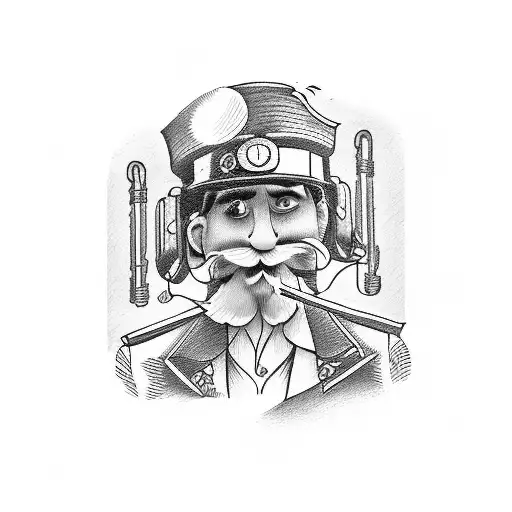 Train captain conducting a symphony orchestra tattoo design idea