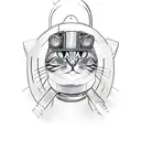 A cat wearing a welding mask and holding a torch tattoo design idea