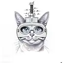 A cat wearing a welding mask and holding a torch tattoo design idea