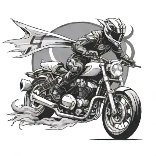 Design a tattoo featuring a motorcycle racing through a religious symbol tattoo design idea