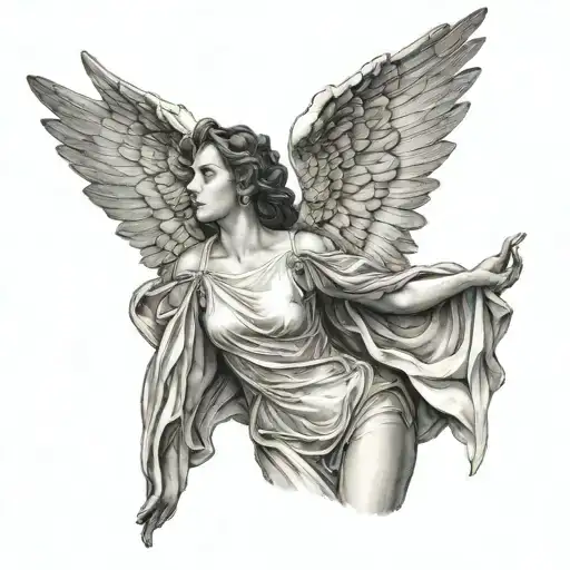 beautiful angel with black wings dark spots tattoo design idea