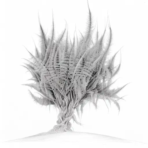 willow tree and fern plant tattoo design idea
