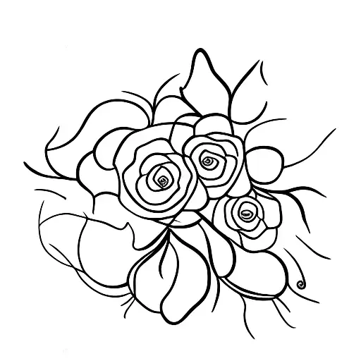 flower bouquet with willow branch and fern leaves tattoo design idea