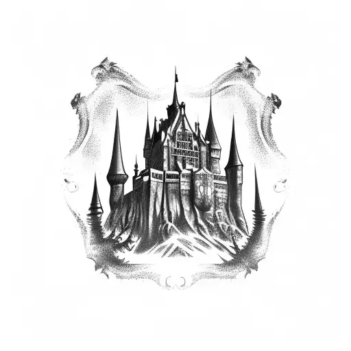gothic castle tattoo design idea