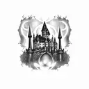 gothic castle tattoo design idea