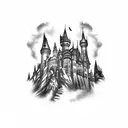 gothic castle tattoo design idea