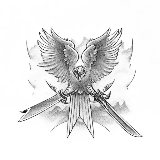 thunderbird flying with a sword in its talons tattoo design idea