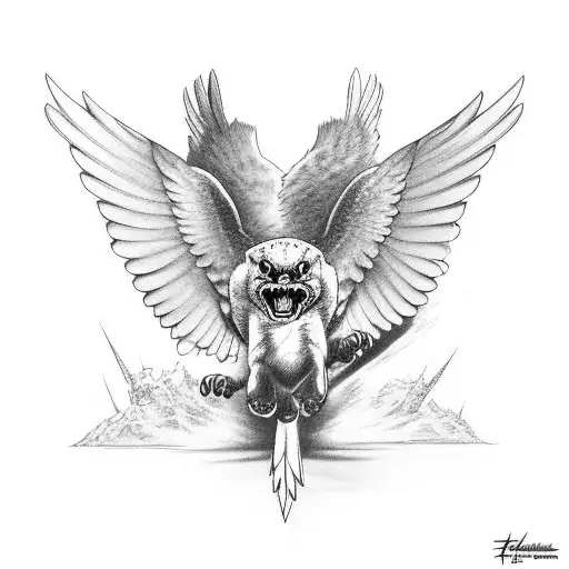 Panther riding a thunderbird flying with exclabur in it's talons tattoo design idea