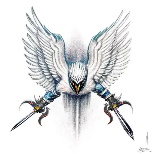 thunderbird flying with excalibur in its talons tattoo design idea
