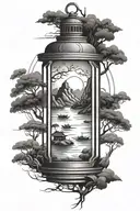 Vietnamese landscape inside a lantern tattoo design idea