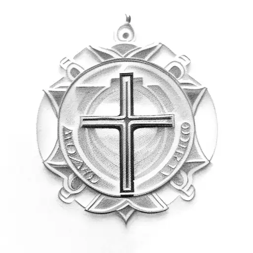 saint benedict medal with the holy spirit tattoo design idea