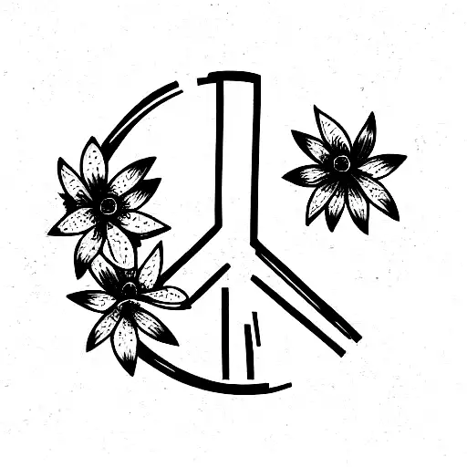 Peace sign with flowers tattoo design idea