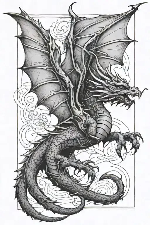 Dragon with the wings open tattoo design idea