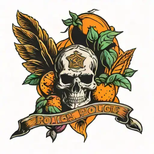 police orange fruit nightshift graveyard scene tattoo design idea