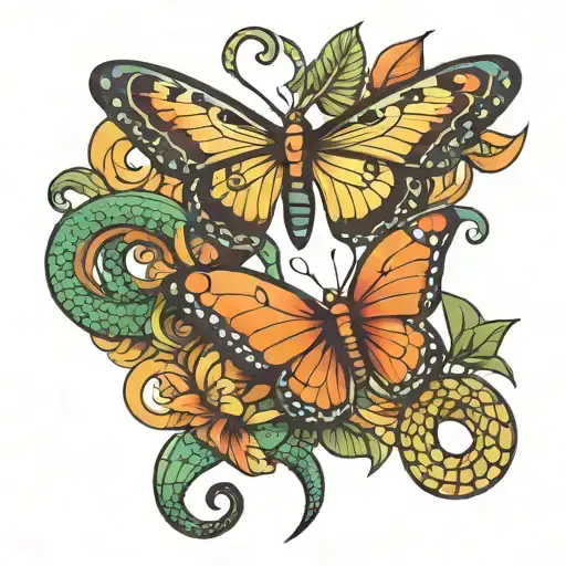 butterfly and cobra snake tattoo design idea