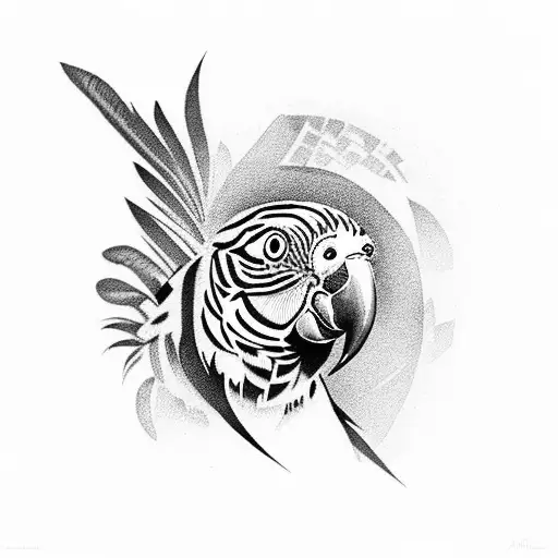 A parrot in a tribal style with dotwork shading tattoo design idea