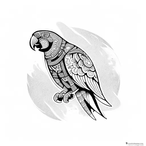 A parrot in a tribal style with dotwork shading tattoo design idea