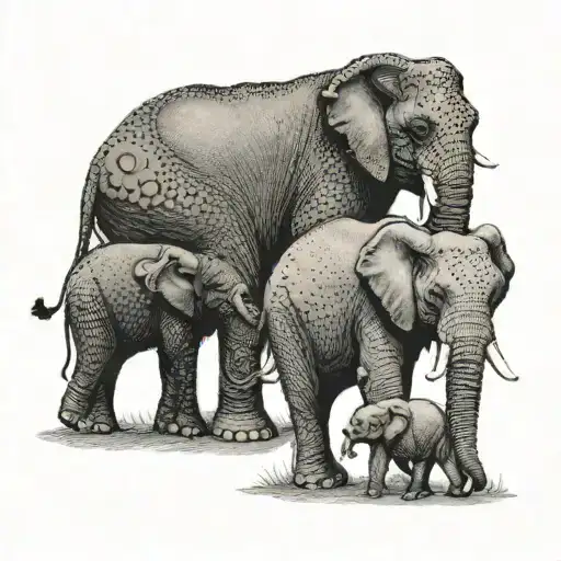 elephant couple with three Baby elephants tattoo design idea