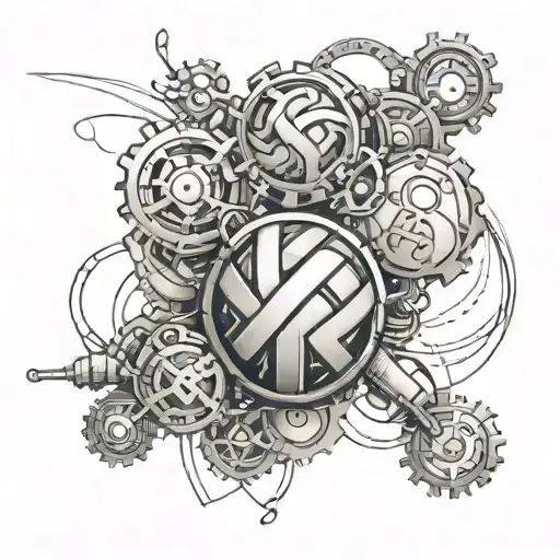 A volleyball made of gears and wires symbolizing the fusion of technology and sports tattoo design idea