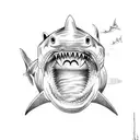 shark biting money tattoo design idea