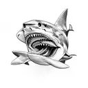 shark biting money tattoo design idea