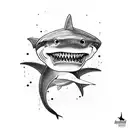 shark biting money tattoo design idea