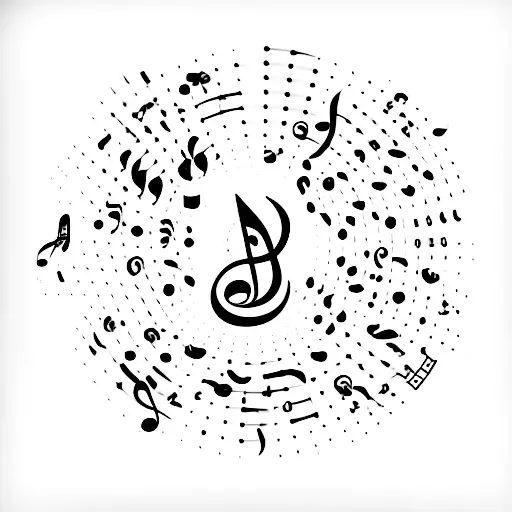 A minimalist tattoo of a music note transforming into a flock of birds tattoo design idea