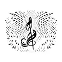 A minimalist tattoo of a music note transforming into a flock of birds tattoo design idea