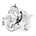 A minimalist tattoo of a music note transforming into a flock of birds tattoo design idea