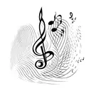 A minimalist tattoo of a music note transforming into a flock of birds tattoo design idea