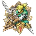 left arm sleeve with Link's shield and sword from Zelda and Final Fantasy VII characters  tattoo design idea