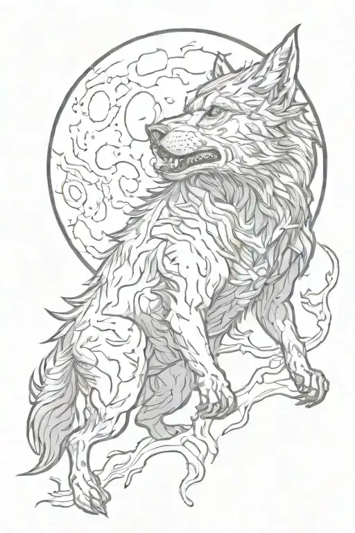 werewolf looking at the moon tattoo design idea