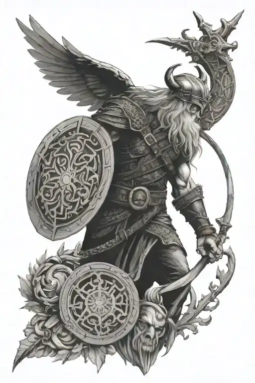norse mythology tattoo including odin and helm of awe tattoo design idea