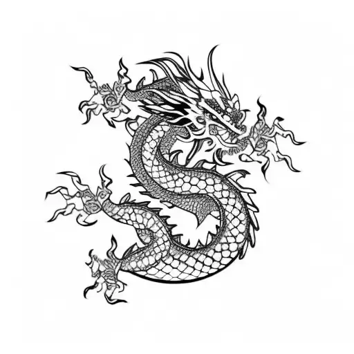 Chinese dragon with square and triangle tattoo design idea