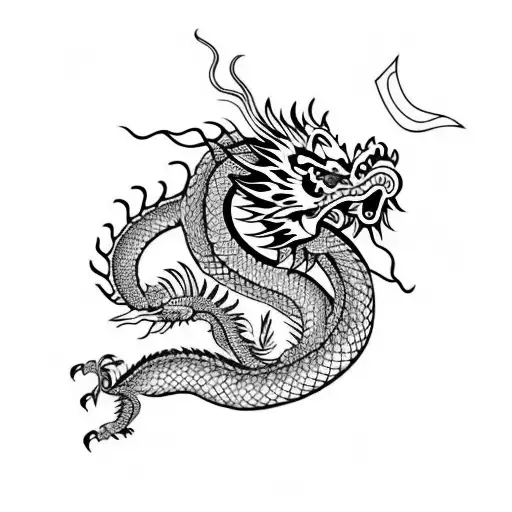 Chinese dragon with square and triangle tattoo design idea