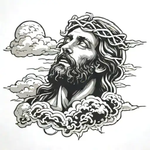 clouds surrounding Jesus stripped show no love tattoo design idea