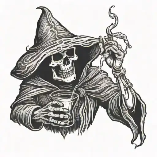 Grim Reaper Holding Whiskey Glass And Mq7yvmQG87vhUP6r9CZhyr Blackwork  Tattoo