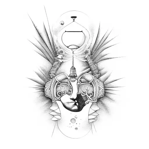 Illustration of a lawyer in a surreal drug-induced dreamscape tattoo design idea