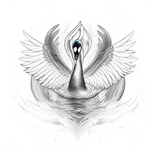 black line drawing of swan with wings spread abstract  tattoo design idea