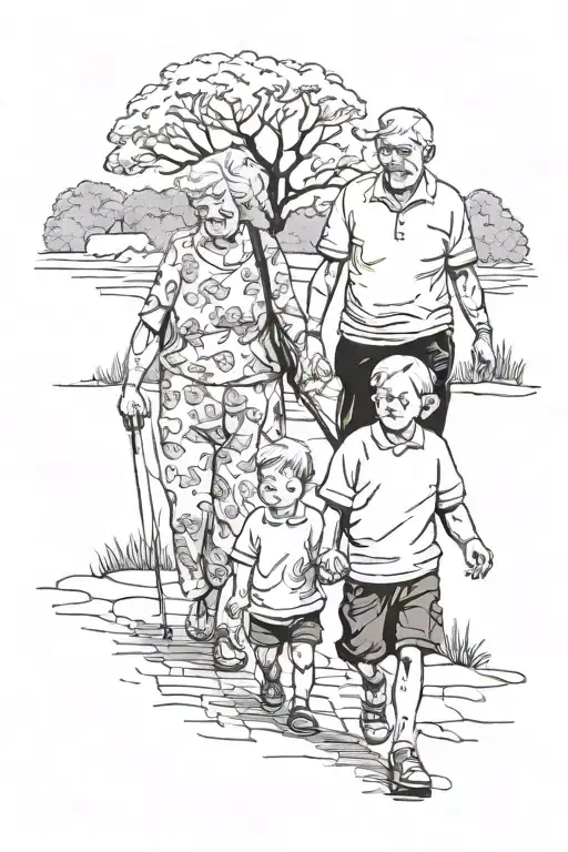nan and grandad walking with a boy holding tattoo design idea