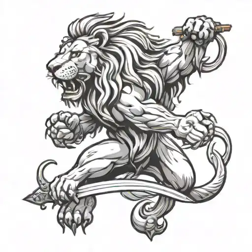 lion standing on 2 legs holding a sword tattoo design idea