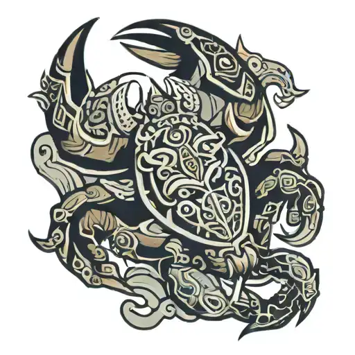 tribal featuring a bull, scorpion and a crab holding tattoo design idea
