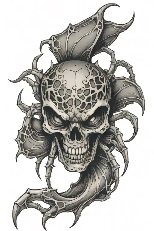 Spider with a skull with fangs and horns tattoo design idea