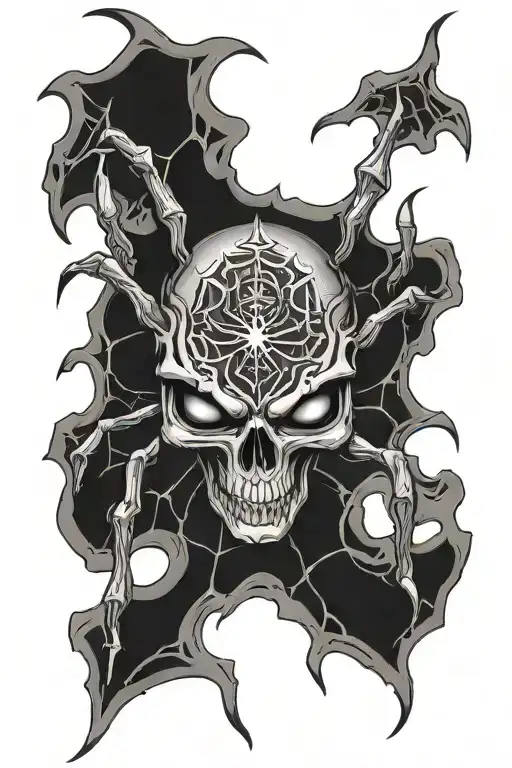 Spider with a skull with fangs and horns tattoo design idea
